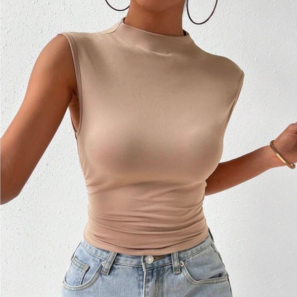 Tops - Beige Mock Neck Tank Top
